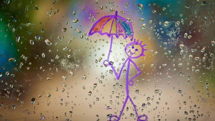 artwork, Water drops, Umbrella HD Wallpaper Desktop Background
