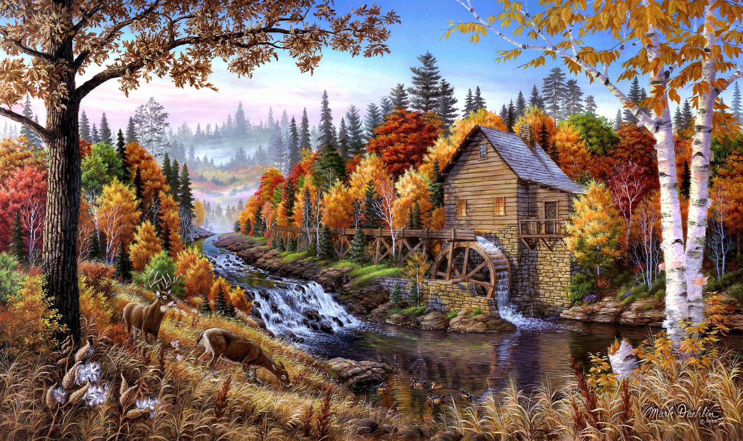 artwork, Watermills Wallpaper