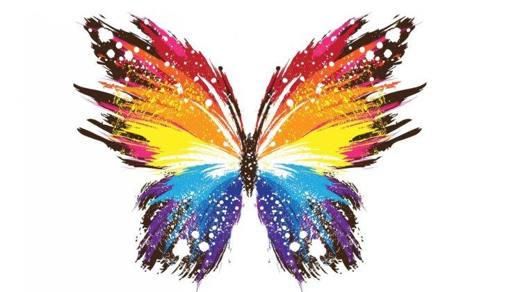 colorful, Butterfly, Artwork, Paint splatter, White background HD Wallpaper Desktop Background