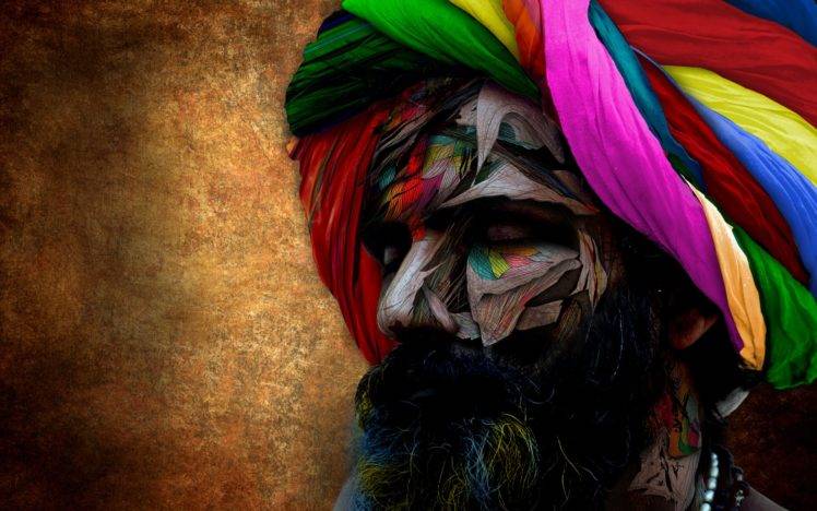 Indian, Headdress, Colorful, Men, Beards, Artwork HD Wallpaper Desktop Background