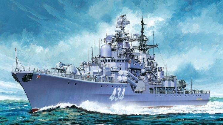 boat, Army, Artwork, Sovremennyy class destroyer, Admiral Ushakov (434) HD Wallpaper Desktop Background
