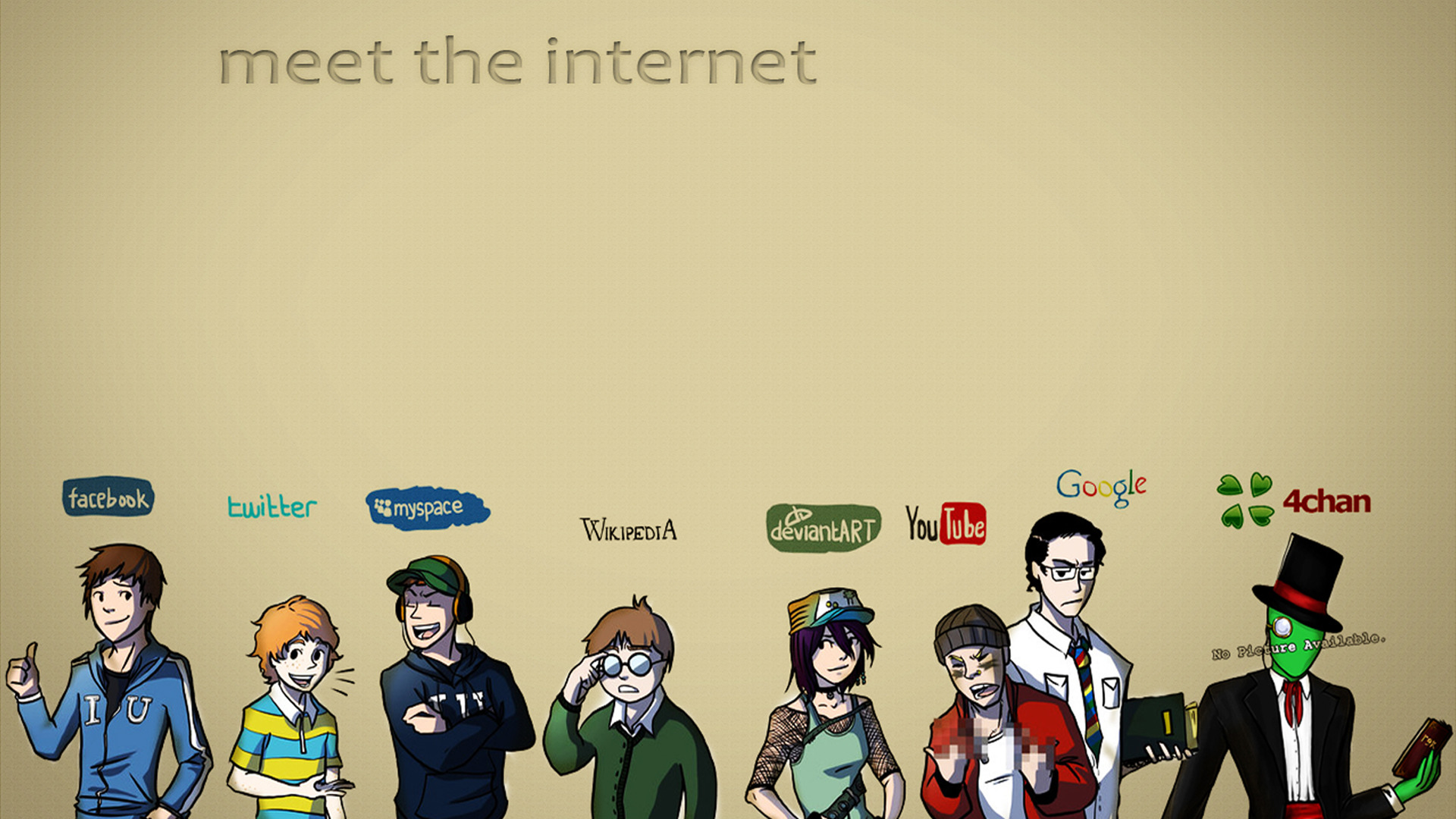 internet, Digital art, Facebook, Twitter, MySpace, Wikipedia, DeviantArt, YouTube, Google, 4chan Wallpaper