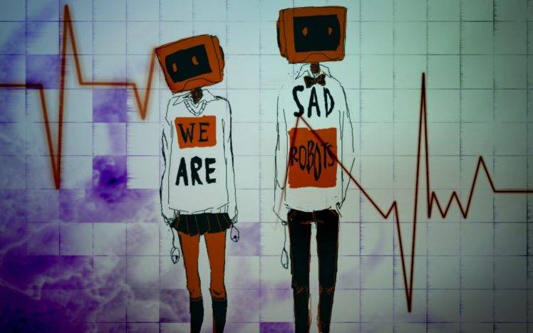 square, Robot, Television sets, Artwork, Sad, Sadness HD Wallpaper Desktop Background