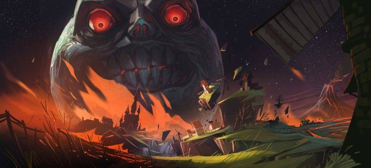 artwork, The Legend of Zelda: Majoras Mask, Windmills, Moon, Apocalyptic HD Wallpaper Desktop Background
