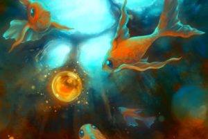 artwork, Bubbles, Fish, Goldfish, Underwater