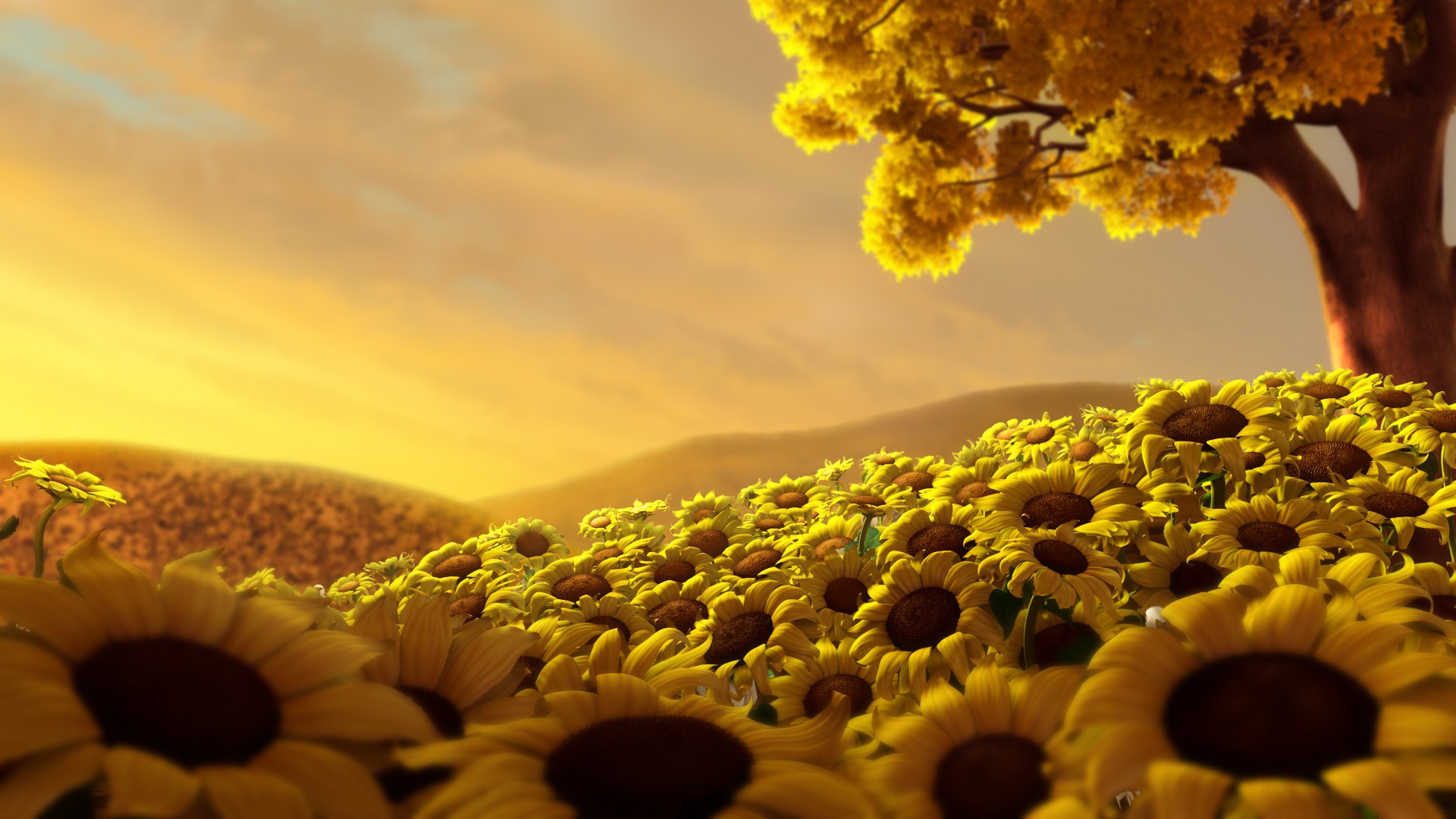 artwork, Digital art, Sunflowers Wallpaper