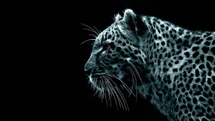 leopard, Black background, Fractalius, Animals, Digital art, Simple background HD Wallpaper Desktop Background