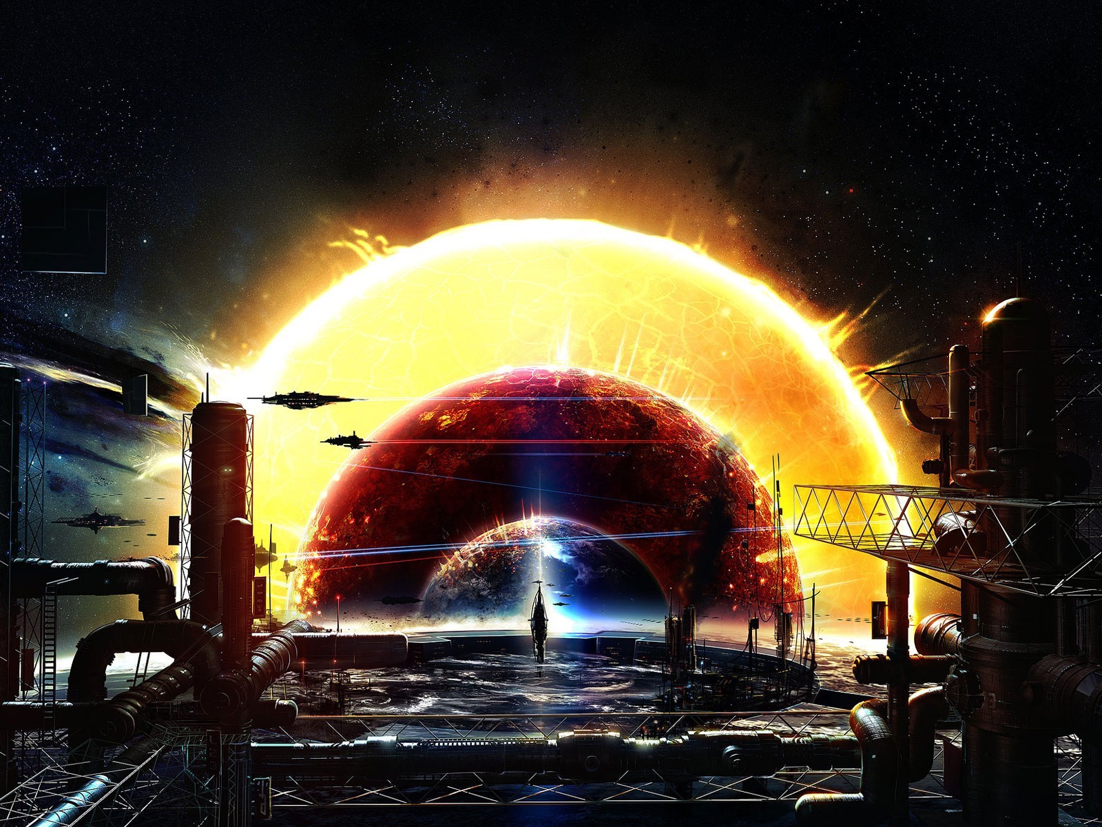 science fiction, Space, Artwork, Sun, Digital art Wallpaper
