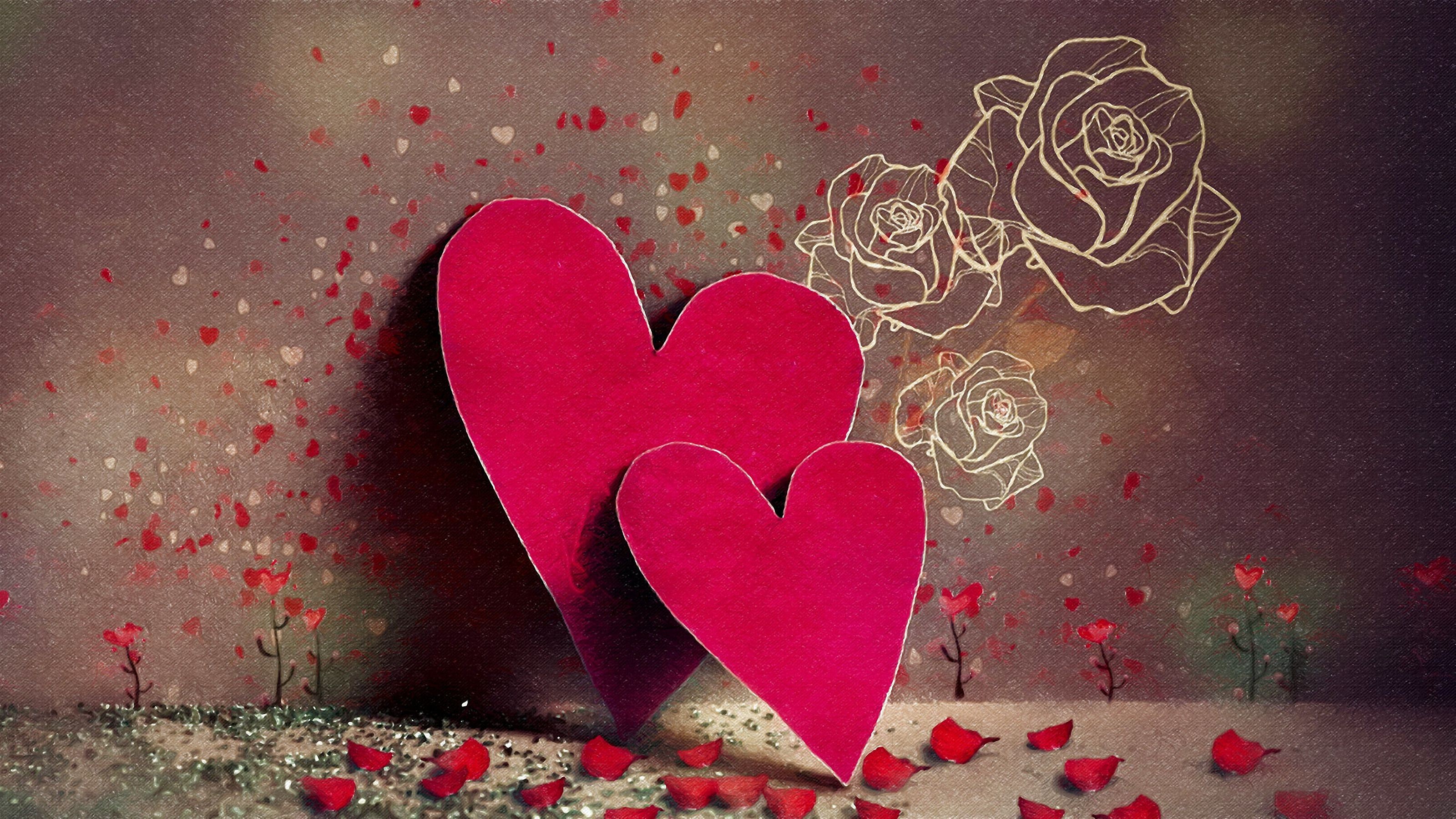 heart, Digital art, Flowers Wallpaper