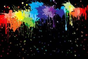 artwork, Paint splatter, Butterfly, Colorful, Black background