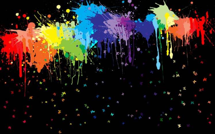 artwork, Paint splatter, Butterfly, Colorful, Black background HD Wallpaper Desktop Background