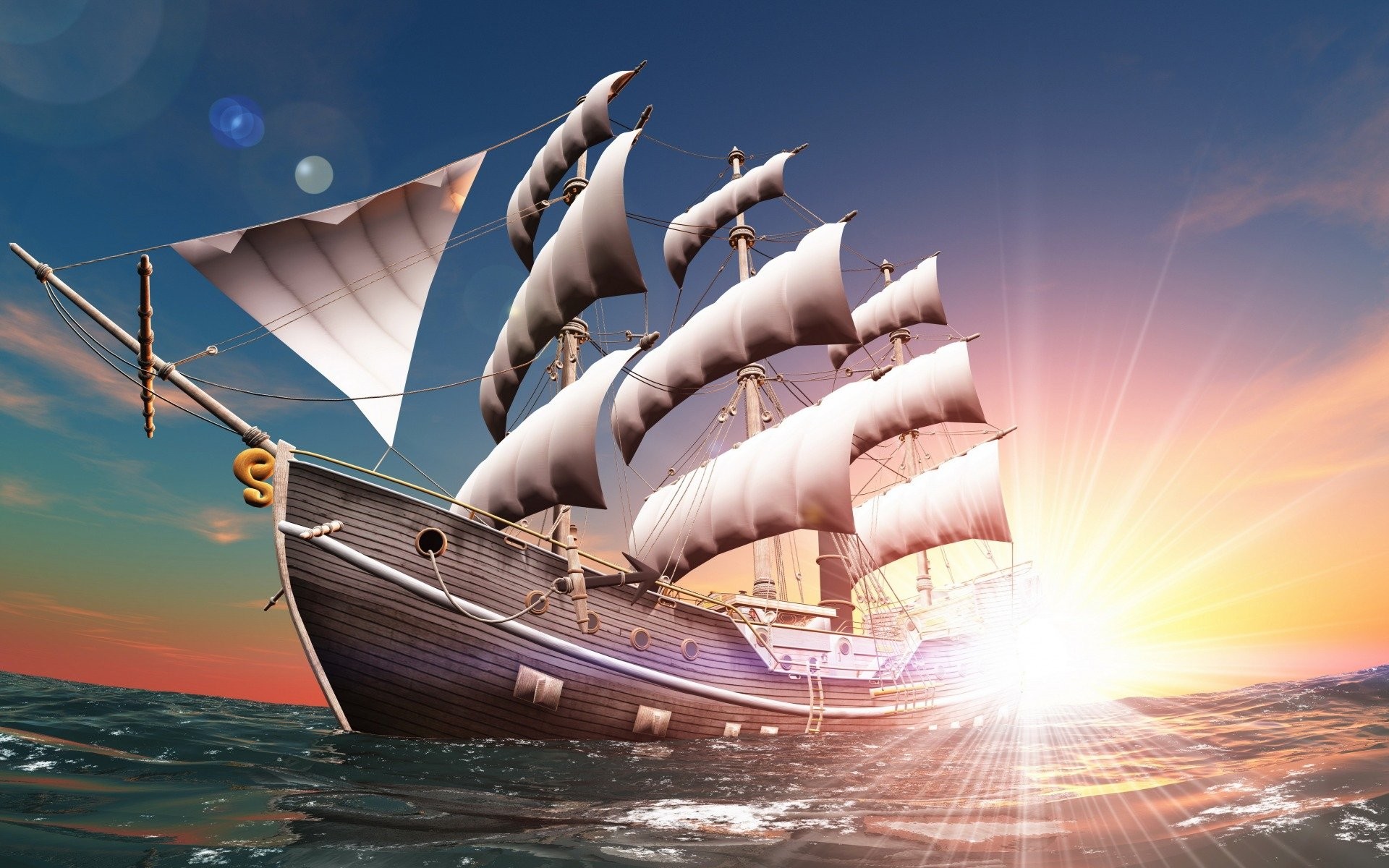 sailing ship, Digital art, Artwork Wallpaper