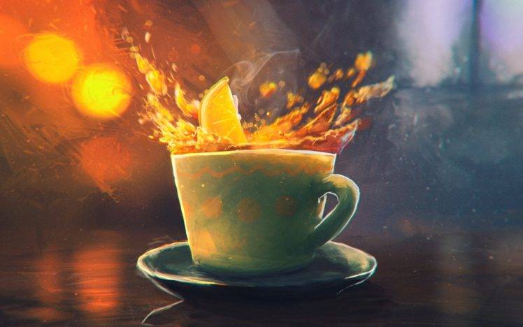 Sylar, Artwork, Tea, Splashes, Lemons, Cup HD Wallpaper Desktop Background