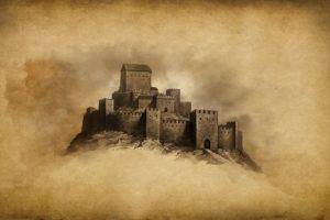architecture, Drawing, Castle, Tower, Simple background, Brown, Artwork