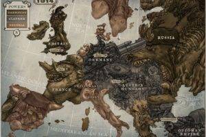 digital art, Map, Europe, Steampunk