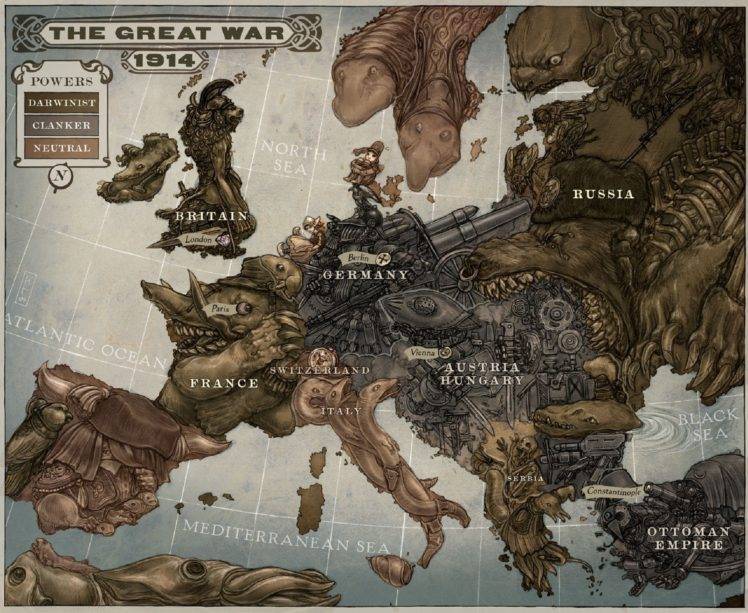 digital art, Map, Europe, Steampunk HD Wallpaper Desktop Background