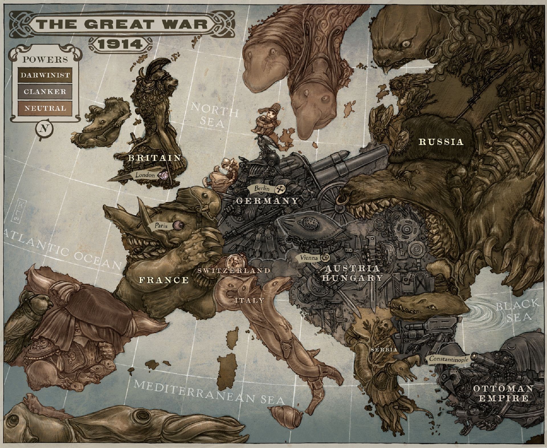 digital art, Map, Europe, Steampunk Wallpaper