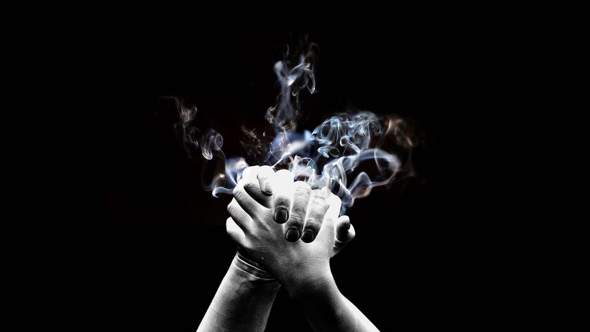 hands, Digital art, Black background, Smoke Wallpaper