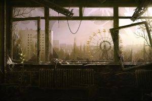 artwork, Chernobyl, Abandoned, Ferris wheel, Broken glass, Sunlight