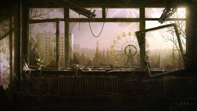 artwork, Chernobyl, Abandoned, Ferris wheel, Broken glass, Sunlight HD Wallpaper Desktop Background