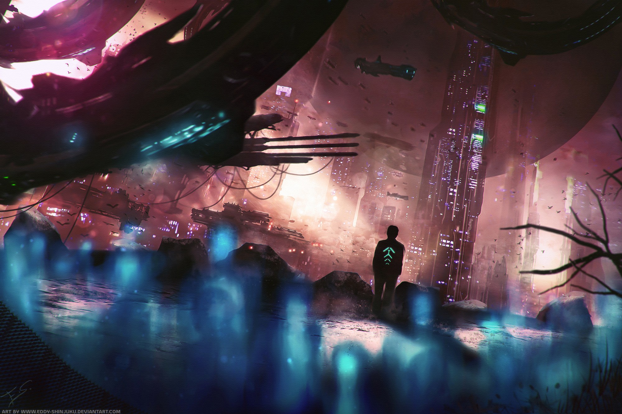 futuristic city, Science fiction, Futuristic, Digital art Wallpaper