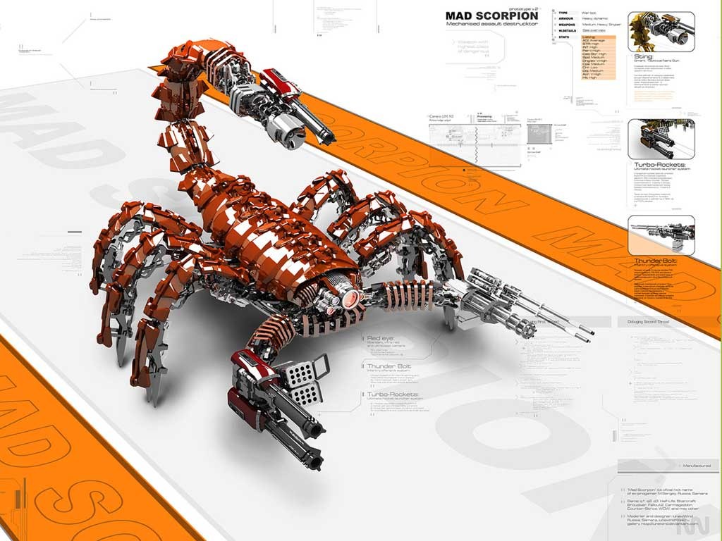 scorpions, Digital art, Render, CGI, Robot Wallpaper