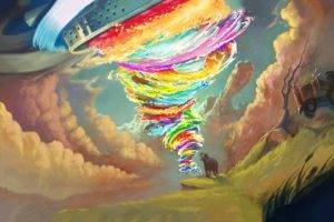 psychedelic, Tornado, Colorful, Tractors, Artwork