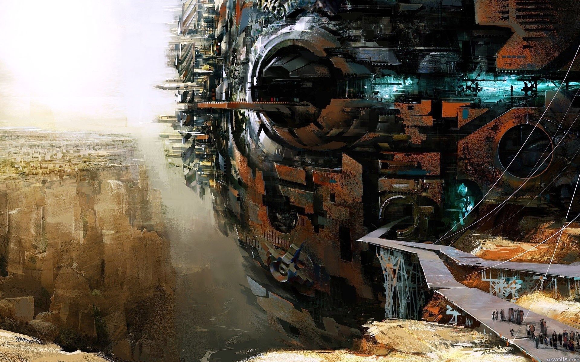 concept art, Guild Wars 2, Science fiction, Artwork, Machine, Canyon, Daniel Dociu Wallpaper