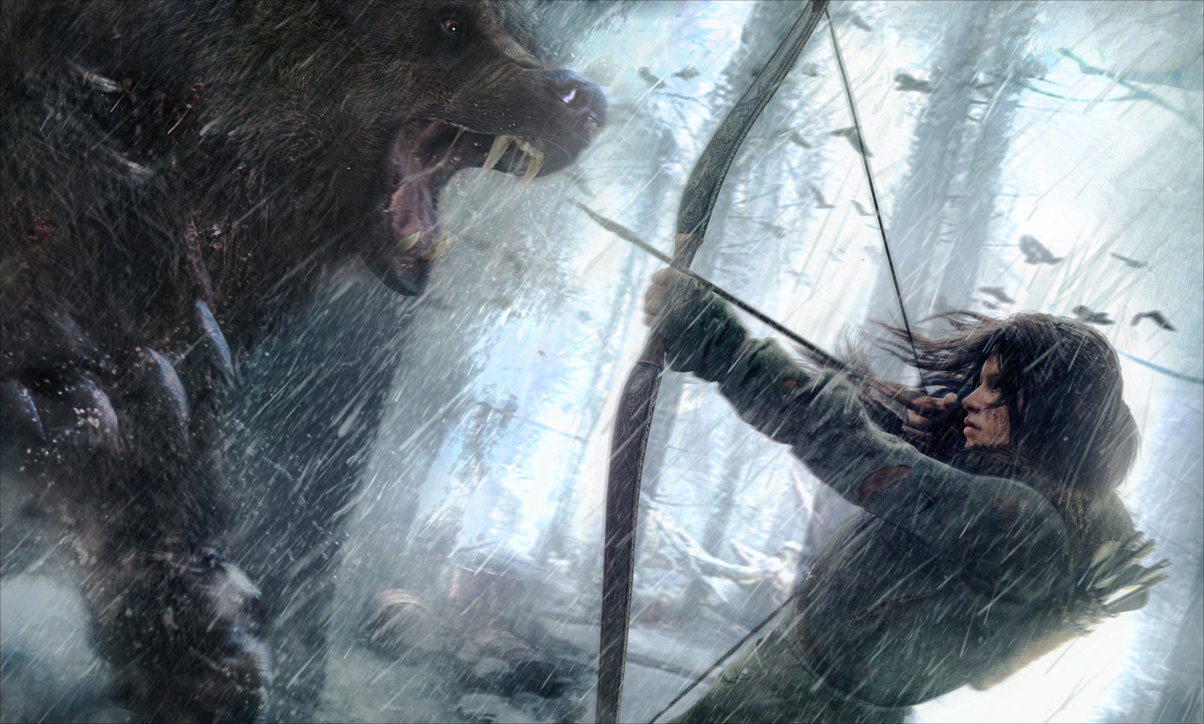 Rise of the Tomb Raider, Bow and arrow, Snow Wallpaper