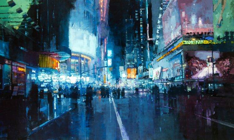 artwork, City, Road, Lights, Painting, Times Square, New York City HD Wallpaper Desktop Background