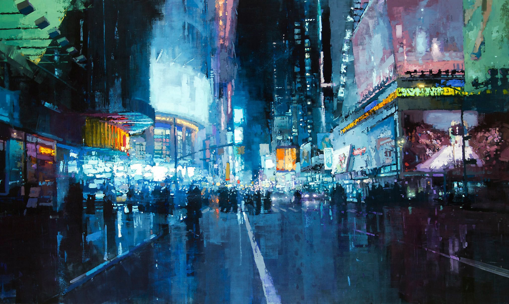 artwork, City, Road, Lights, Painting, Times Square, New York City Wallpaper