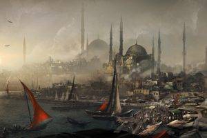 drawing, Constantinople, Istanbul, Hagia Sophia, Assassins Creed, Assassins Creed: Revelations