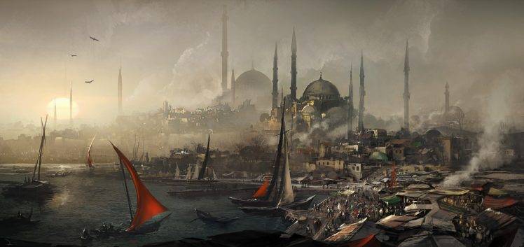 drawing, Constantinople, Istanbul, Hagia Sophia, Assassins Creed, Assassins Creed: Revelations HD Wallpaper Desktop Background