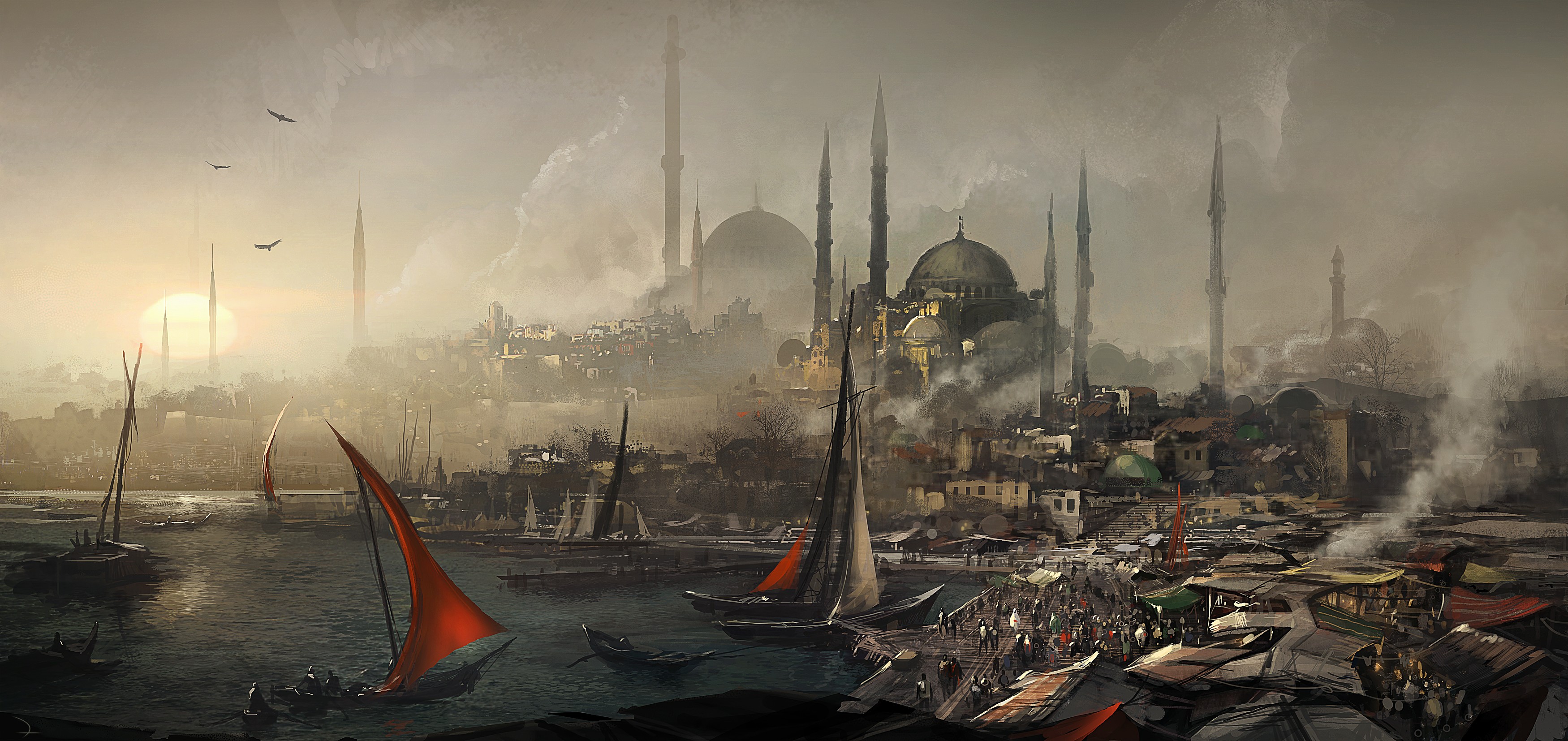 drawing, Constantinople, Istanbul, Hagia Sophia, Assassins Creed, Assassins Creed: Revelations Wallpaper