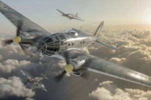 Bomber, Heinkel He 111, World War II, Artwork, Messerschmitt Bf 109