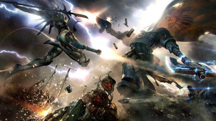 Warhammer 40, 000, Eldar, Ultramarines, Battle HD Wallpaper Desktop Background