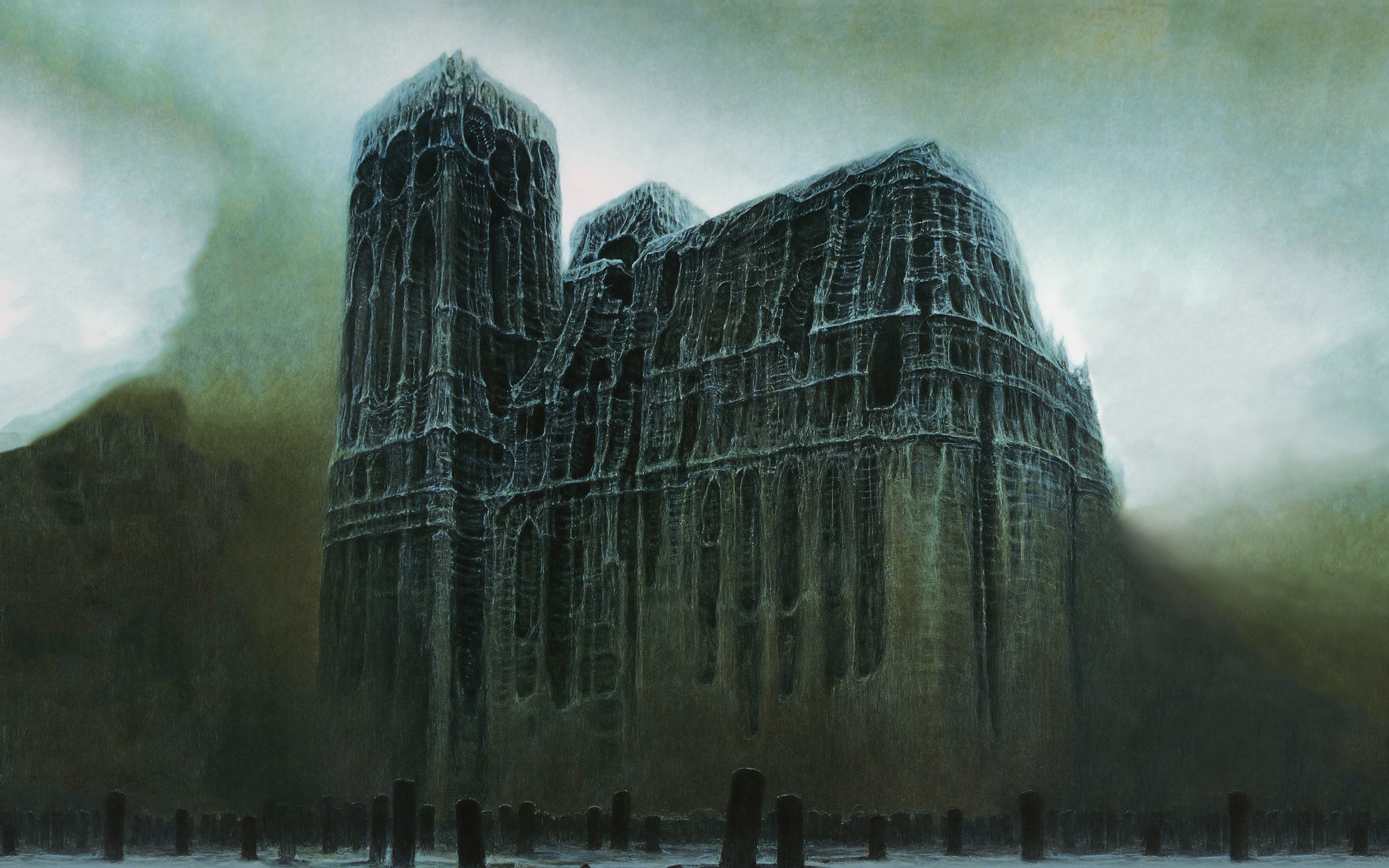 Zdzisław Beksiński, Artwork, Cathedral, Architecture, Painting, Gloomy, Old building, Classic art Wallpaper