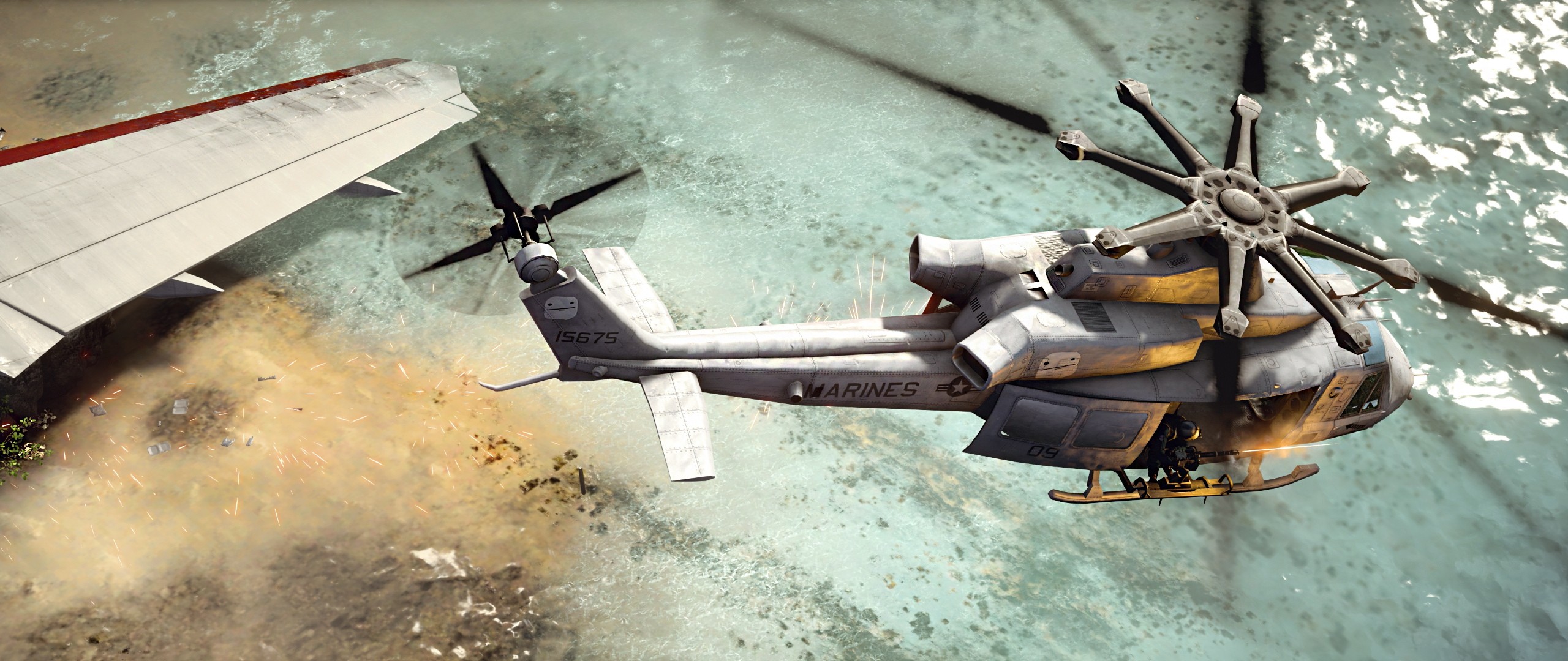 helicopters, UH 1, Aerial view, Beach, Battlefield 4 Wallpaper