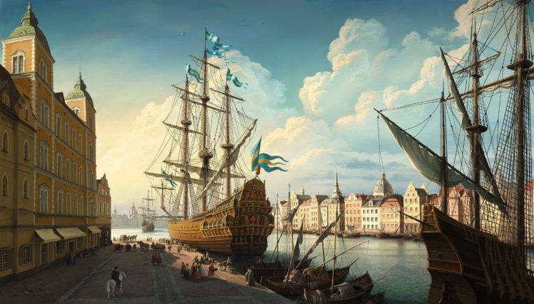 ship, Artwork, Sweden, Stockholm HD Wallpaper Desktop Background