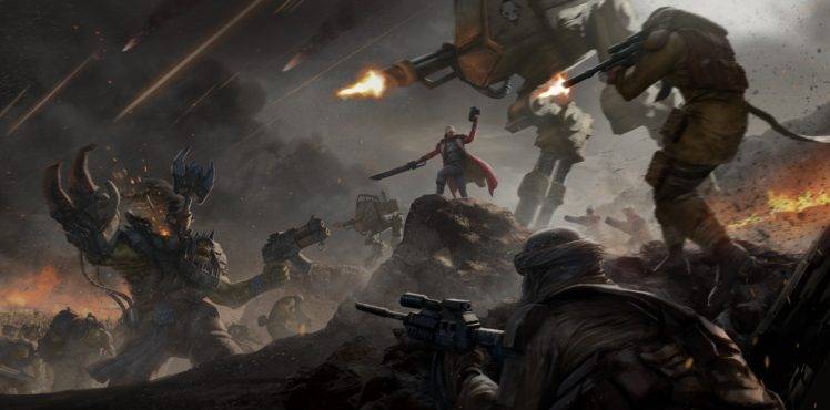 futuristic, Warhammer 40, 000, War, Soldier, Artwork, Gun HD Wallpaper Desktop Background