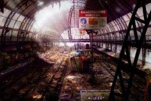digital art, Train station, Old building, Abandoned, Apocalyptic, Ruin, Artwork, Railway, Germany