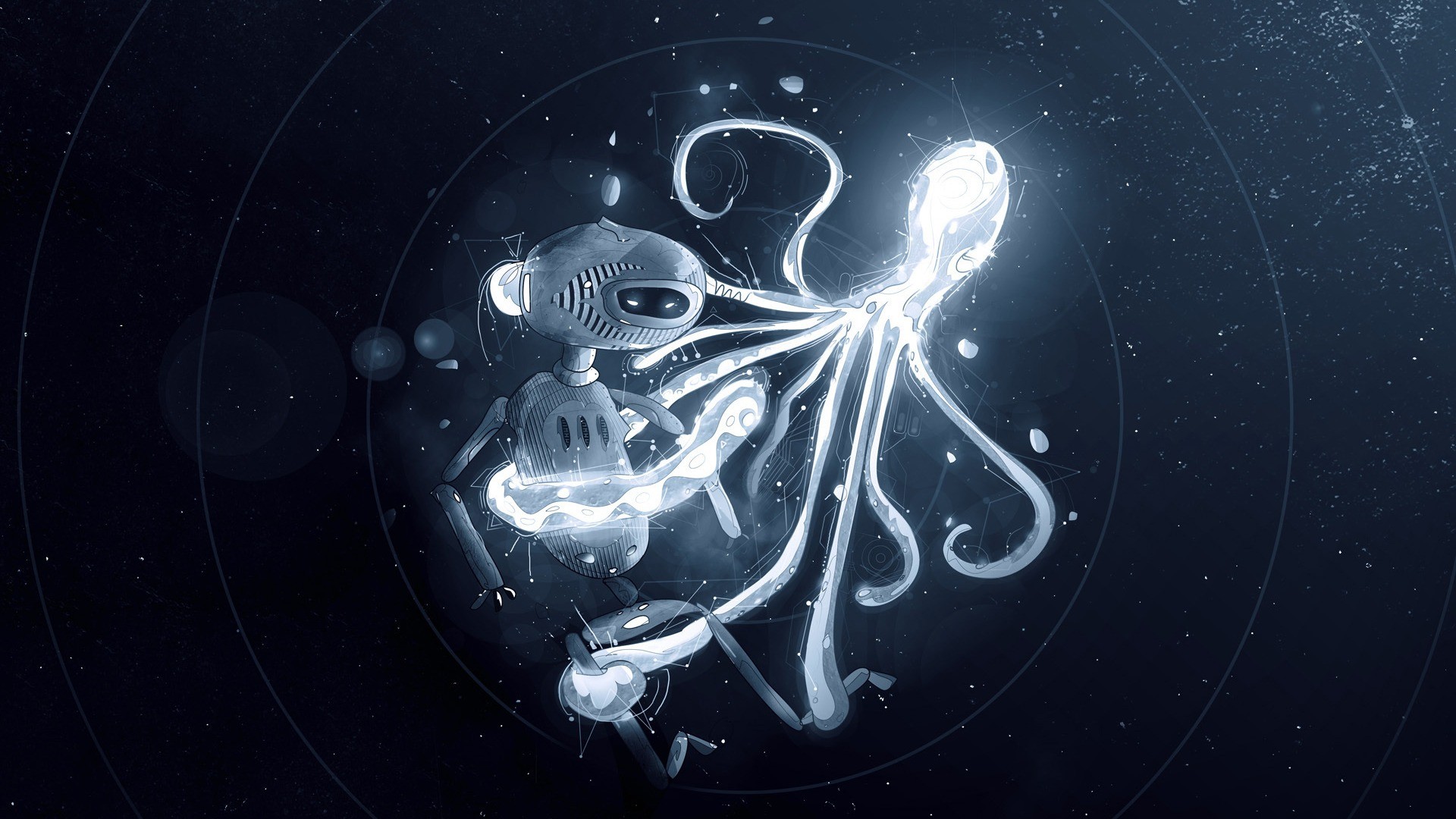 artwork, Robot, Octopus, Space Wallpaper
