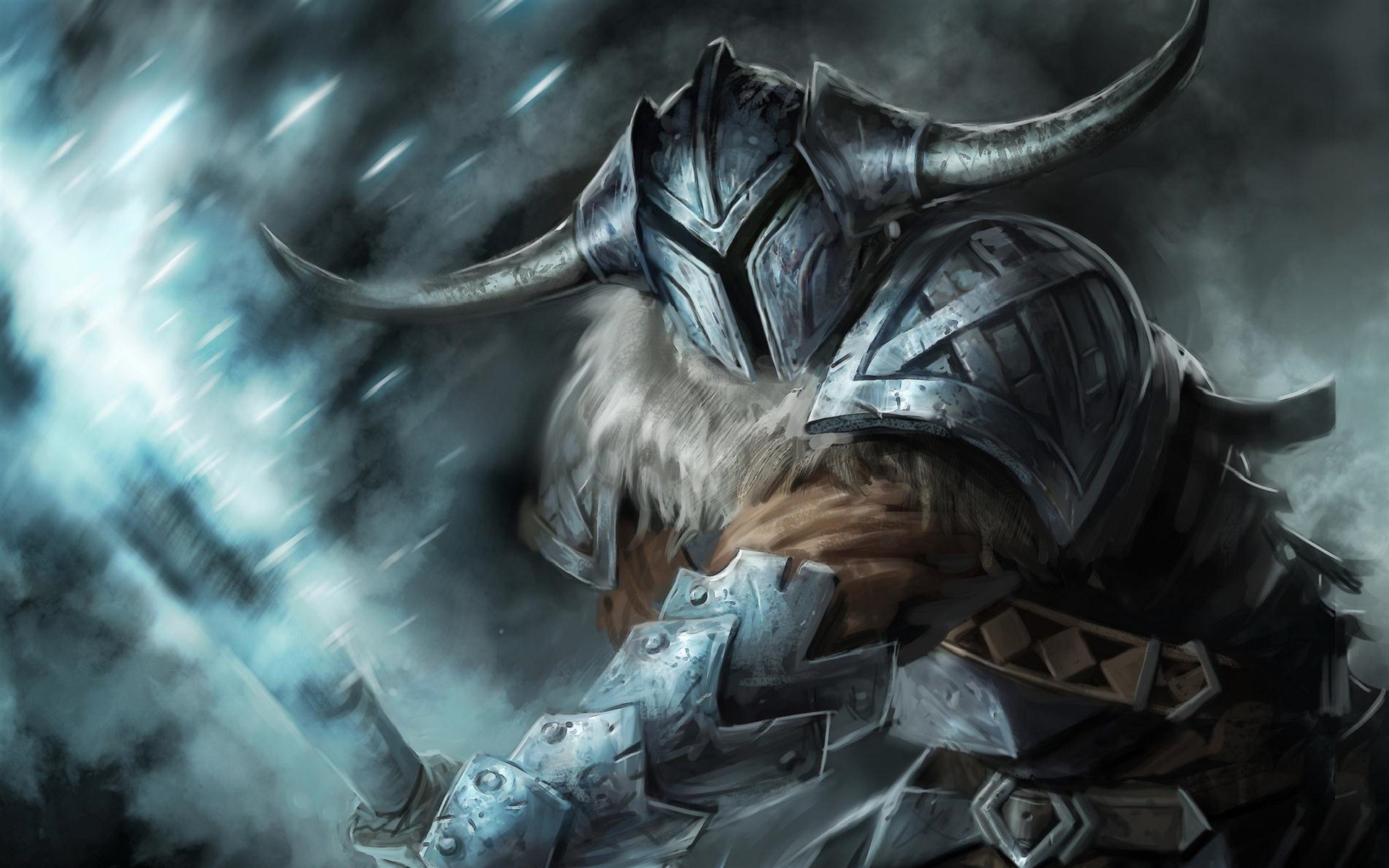 artwork, Warrior, Armor, Helmet, Horns, Sword Wallpaper
