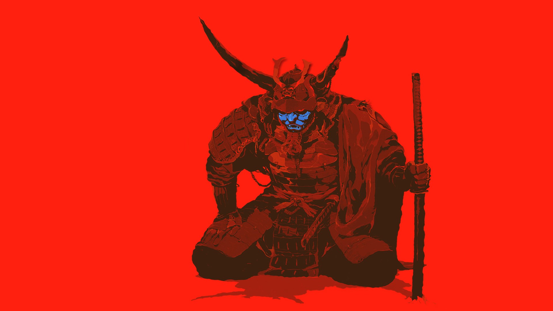 samurai, Red, Artwork Wallpaper
