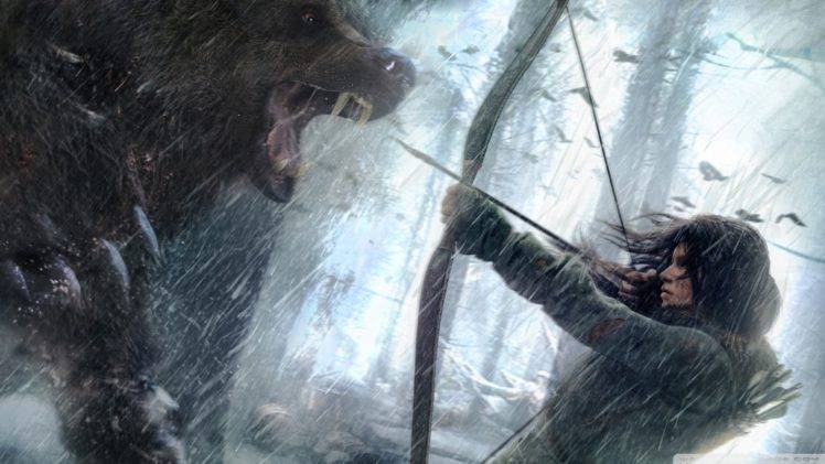 Tomb Raider, Bears, Bow and arrow, Rise of the Tomb Raider HD Wallpaper Desktop Background