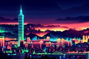 artwork, City, Colorful, Taipei, Taiwan, Glowing