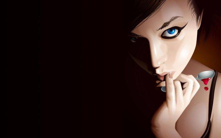 blue eyes, Face, Looking at viewer, Artwork, Spoons HD Wallpaper Desktop Background