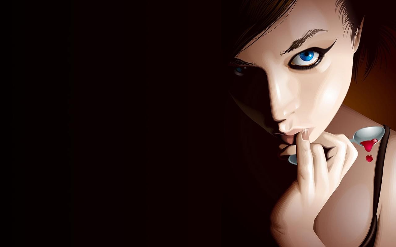 blue eyes, Face, Looking at viewer, Artwork, Spoons Wallpaper