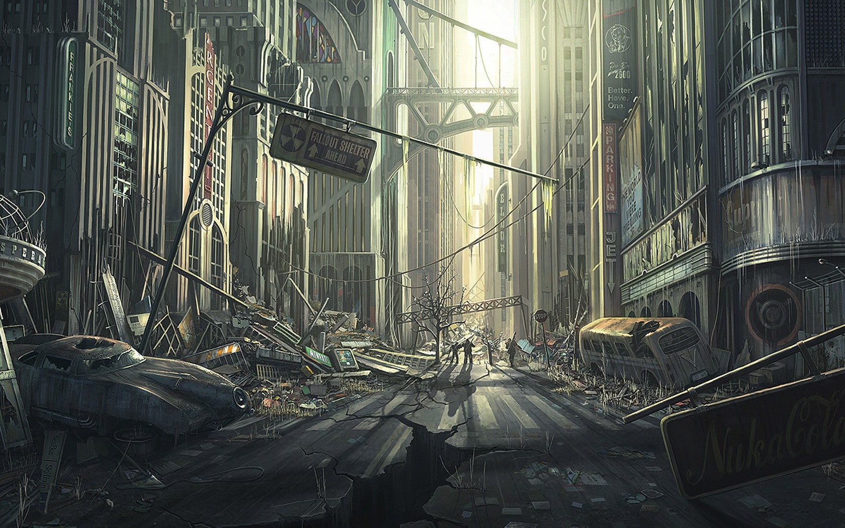 artwork, Apocalyptic, Street, Abandoned, Fallout Wallpaper