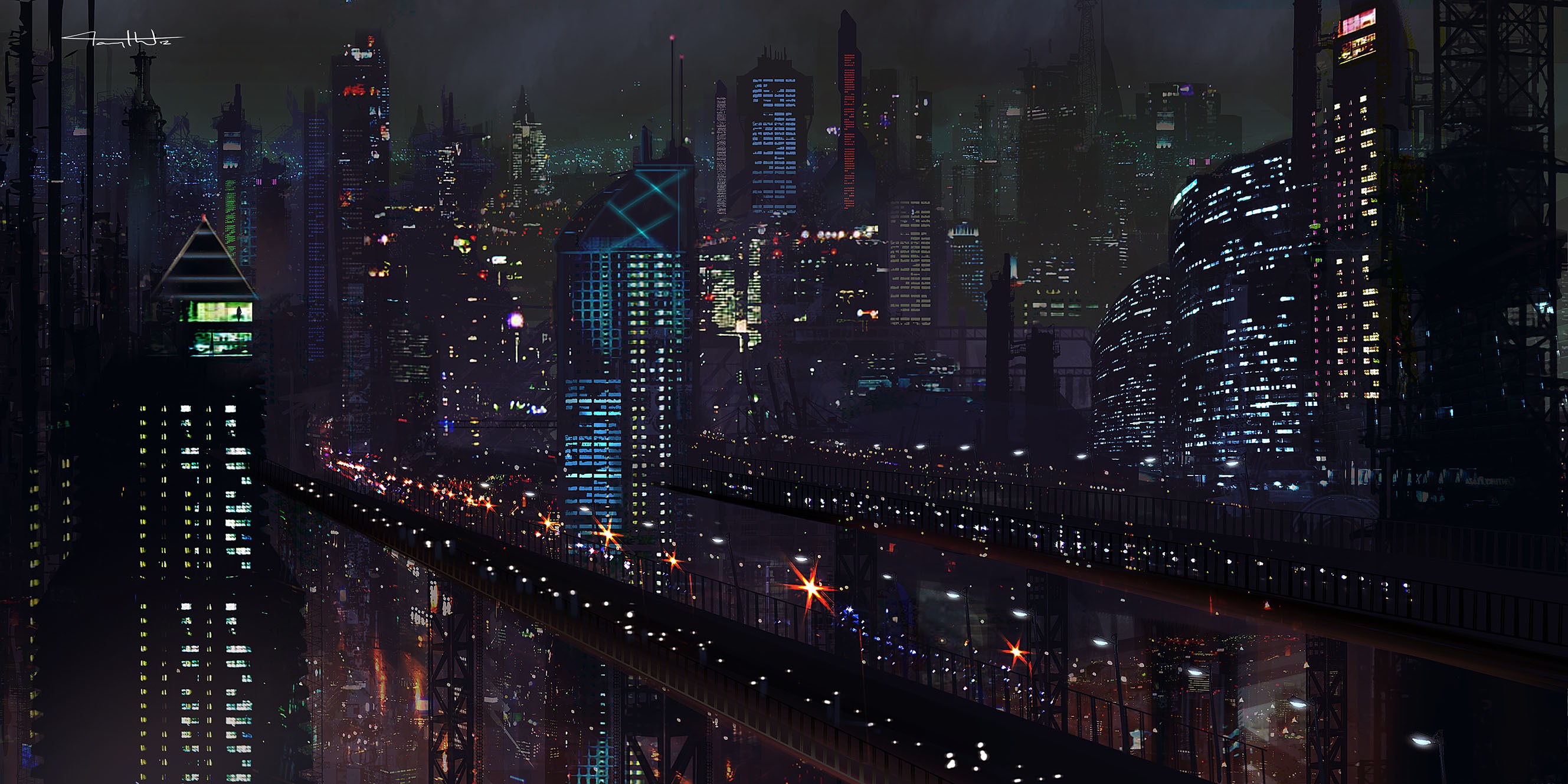 artwork, Futuristic, City, Night, :) Wallpaper